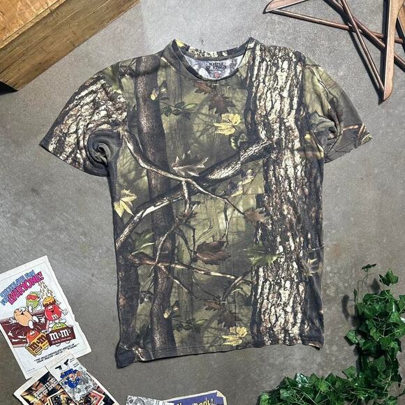 Camo Pocket Tee Mens XL Brown Tan Green Outdoors AOP Nature Camouflage Shirt - Picture 1 of 3